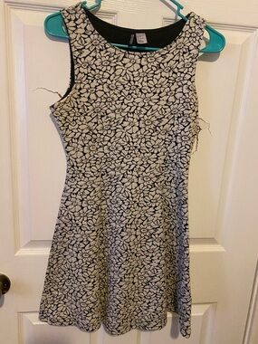 H&M Black & White Floral Sleeveless Fit-and-Flare Dress
